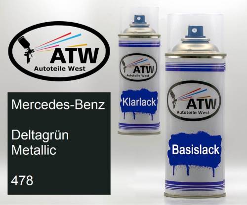 Mercedes-Benz, Deltagrün Metallic, 478: 400ml Sprühdose + 400ml Klarlack - Set, von ATW Autoteile West.